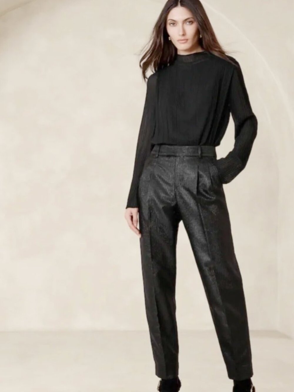 Banana Republic Luci Slim Lurex Pinstripe Pants Black Metallic, Size 8 NWOT